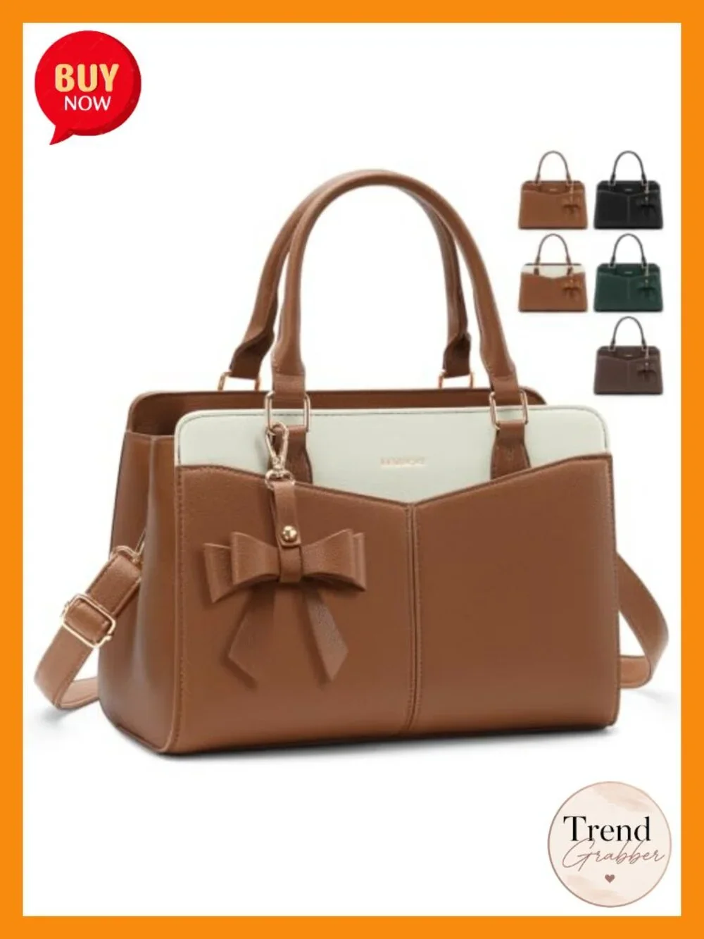 Women's PU Leather Structured Satchel Purse, 3-Way Carry Work Handbag Fits iPad